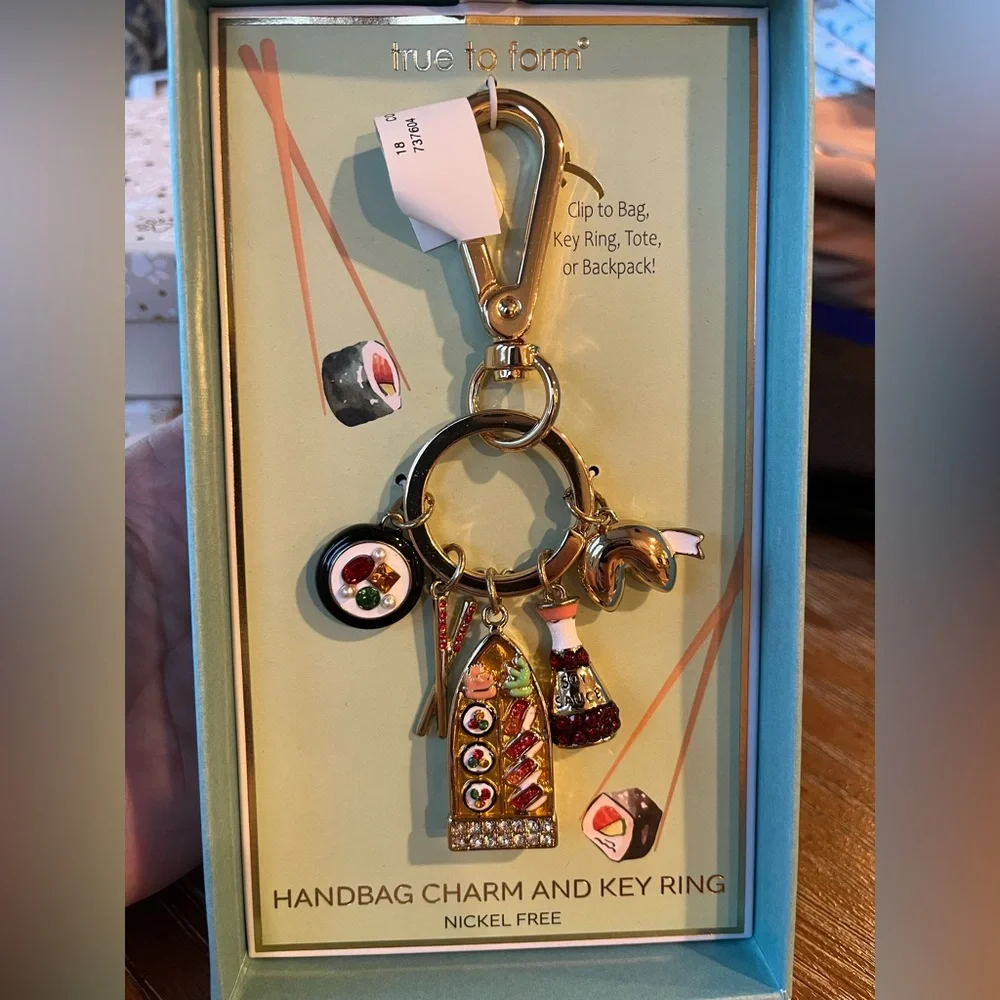 True to Form Charming Sushi Keychain Bag Charm with Gold Accents